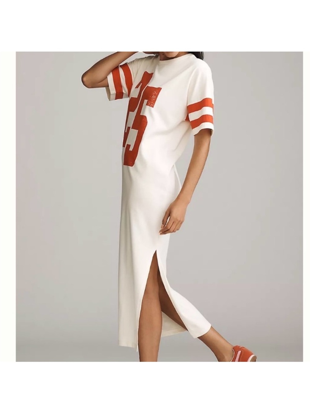 Anthropologie White Maxi Athletic Jersey Tee Dress “25” Graphic - Picture 4 of 5